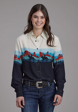 Roper Long Sleeve Western Border Print Shirt