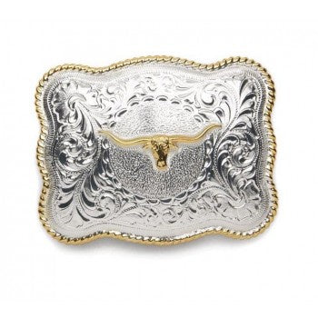 Longhorn Silver with Gold Toned Rope Border Buckle